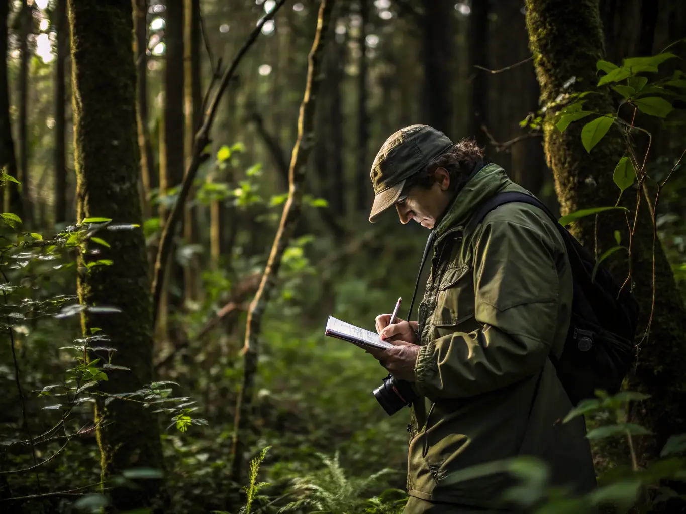 A wildlife biologist monitoring a deer population using camera traps, showcasing the scientific approach to wildlife management by ASSOCIATION COMMUNALE DE CHASSE AGREEE DE SAINTE-MARIE.