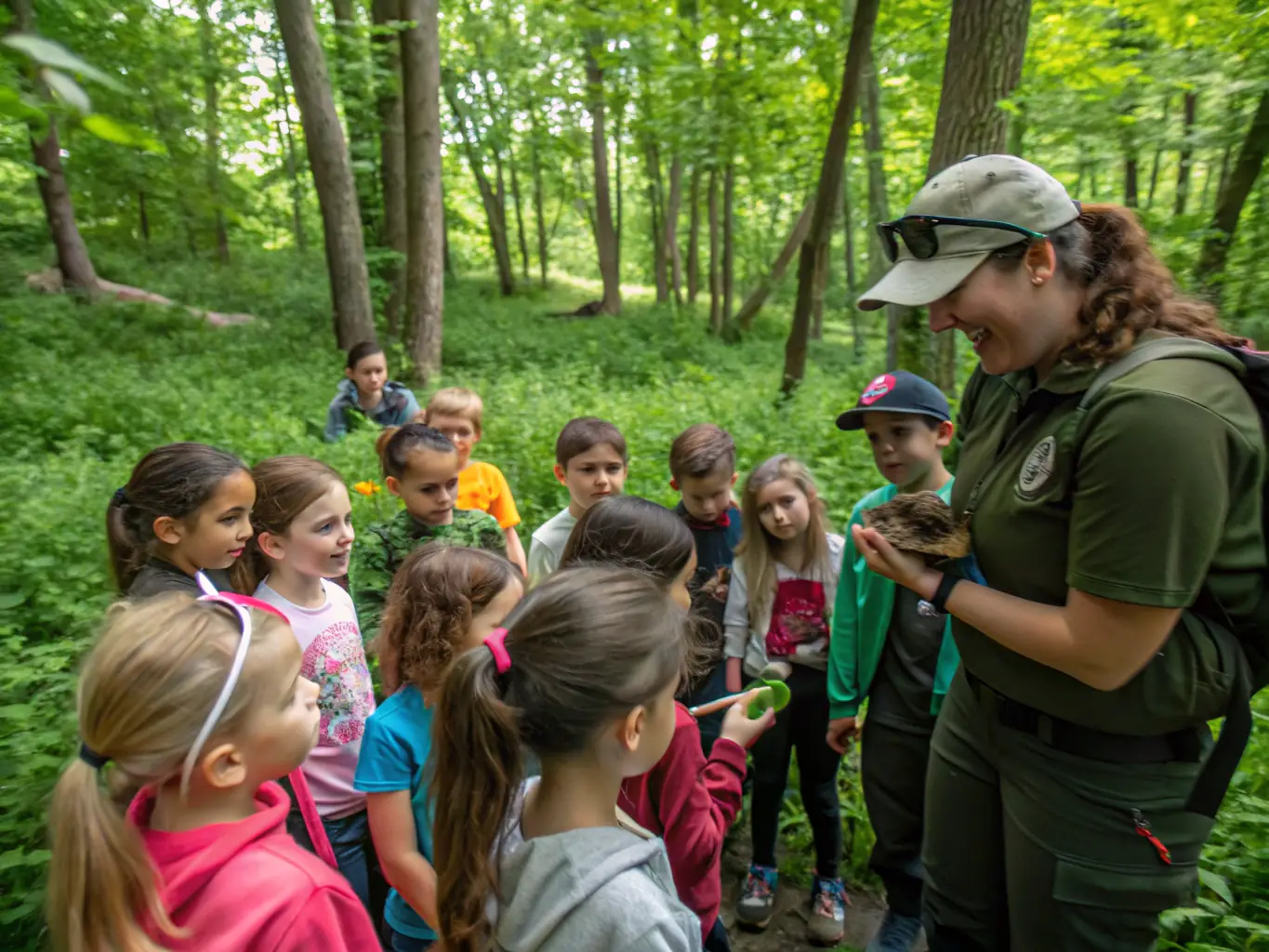A group of children participating in an educational workshop about wildlife conservation, highlighting the community engagement efforts of ASSOCIATION COMMUNALE DE CHASSE AGREEE DE SAINTE-MARIE.